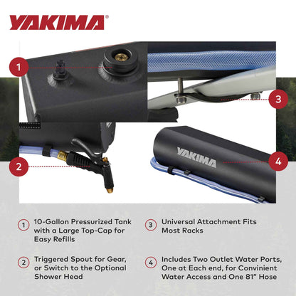 YAKIMA RoadShower Large 10 Gallon Portable Pressurized Water Storage, Black