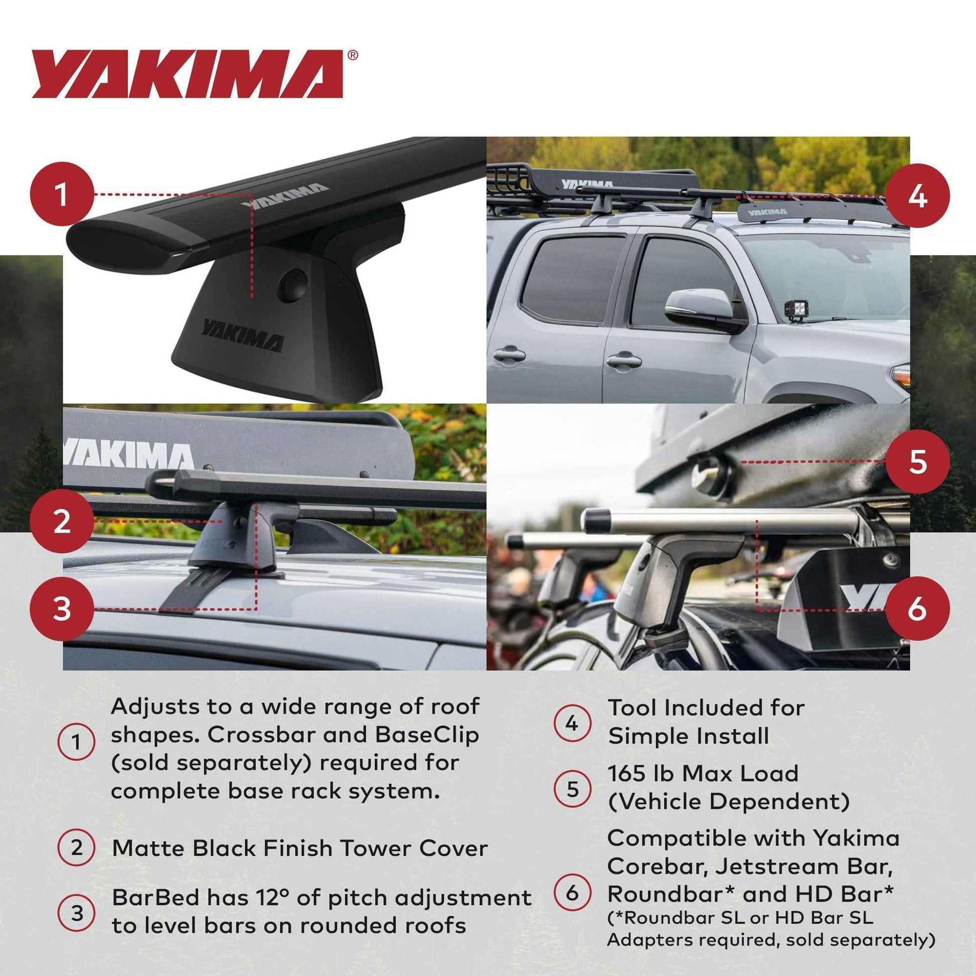 YAKIMA BaseLine Adjustable Rack Towers for Vehicles with Naked Roof, Set of 4