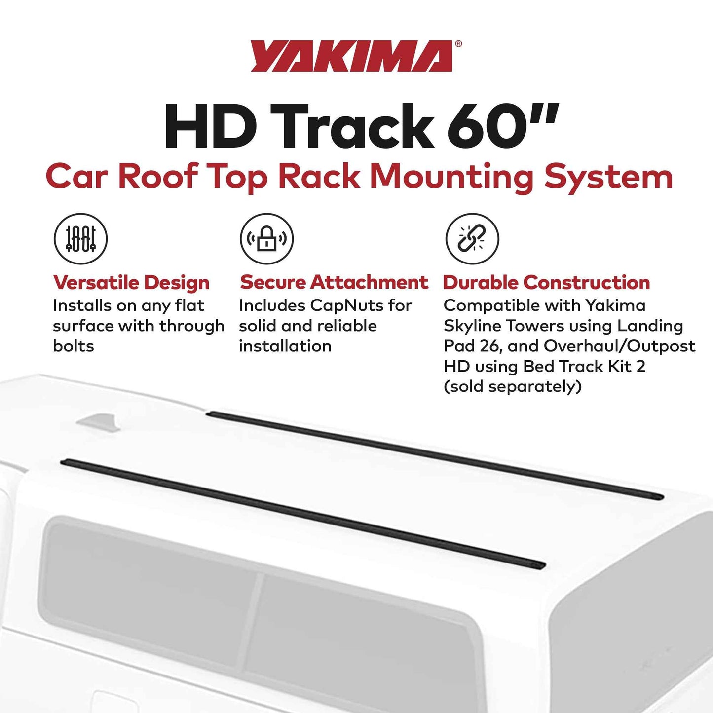 Yakima HD Track 60 Inch Car Roof Top Rack Mounting System with CapNuts, Black