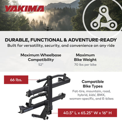 Yakima StageTwo Premium Bike Tray Hitch Bike Rack Compatible w/ 52" Wheelbases - Find Fresh Goods