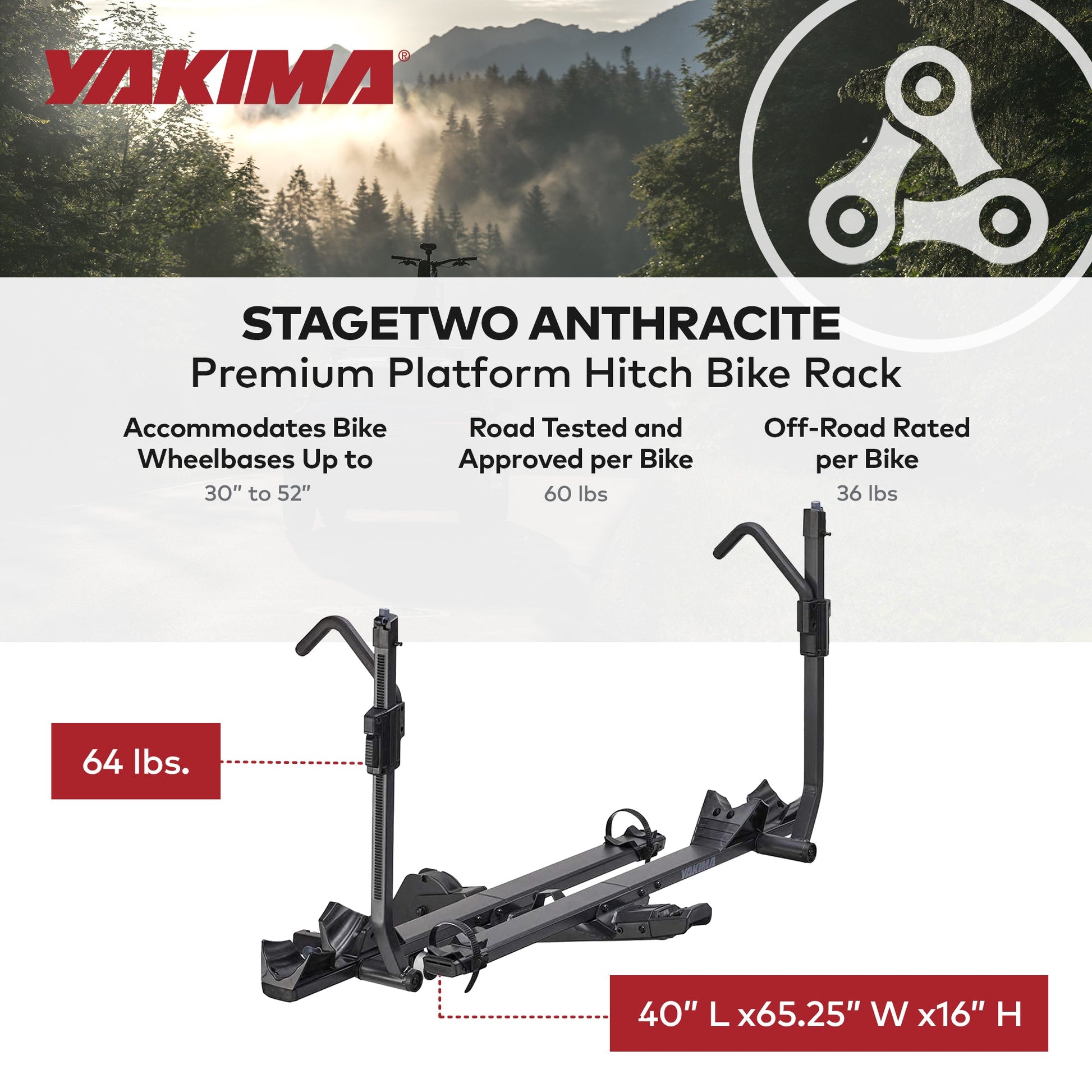 Yakima StageTwo Premium 4 Bike Tray Hitch Bike Rack Compatible w/ 52" Wheelbases - Find Fresh Goods