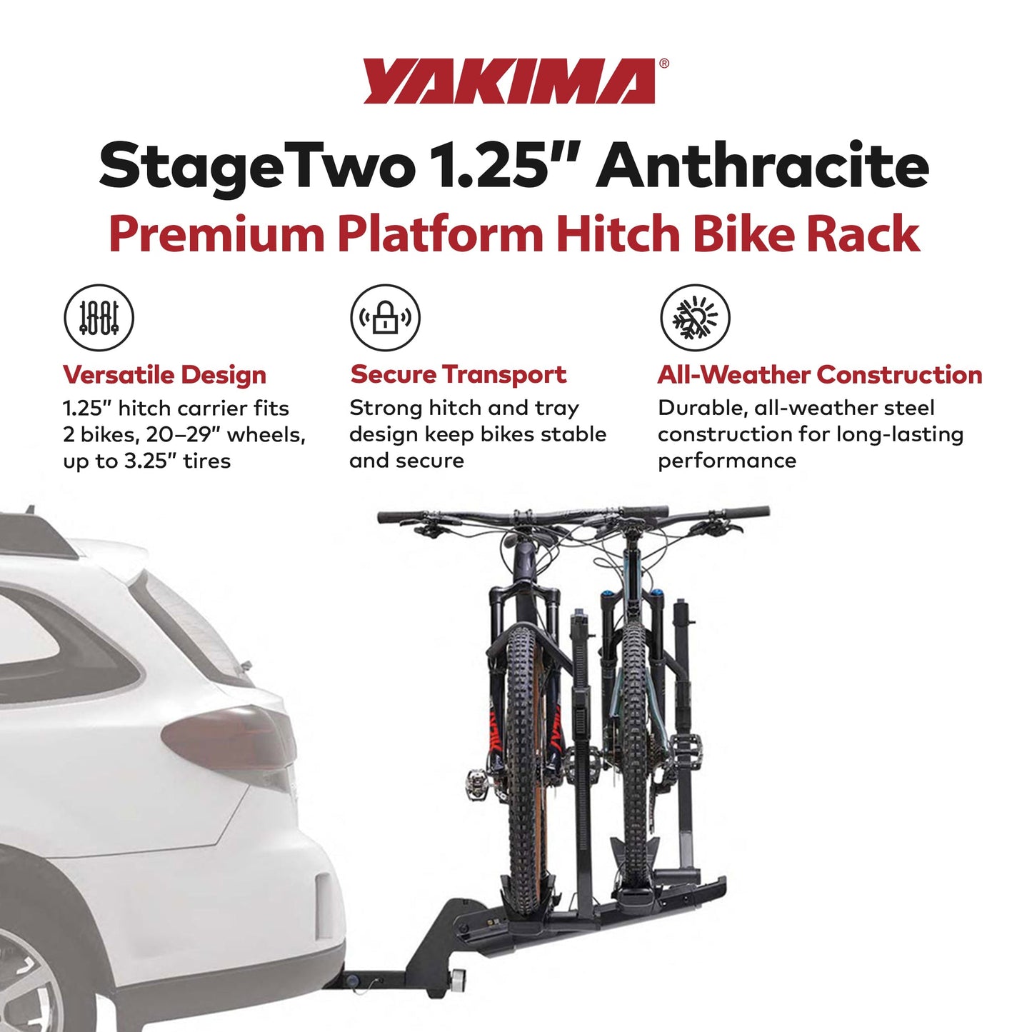 Yakima StageTwo Premium 4 Bike Tray Hitch Bike Rack Compatible w/ 52" Wheelbases - Find Fresh Goods