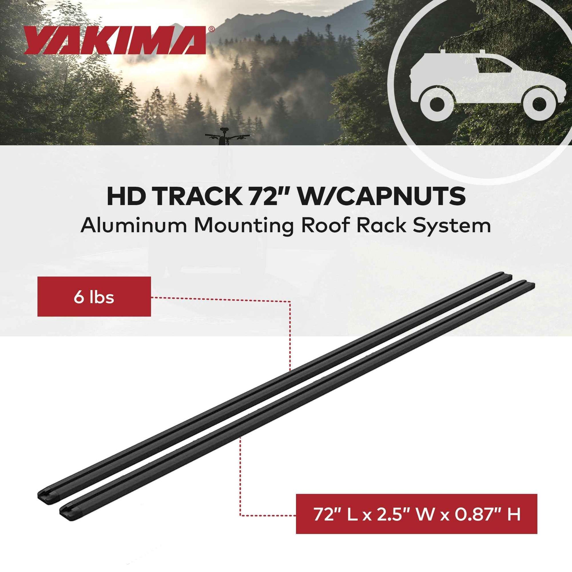 Yakima HD Track 72 Inch Car Roof Top Rack Mounting System with CapNuts, Black