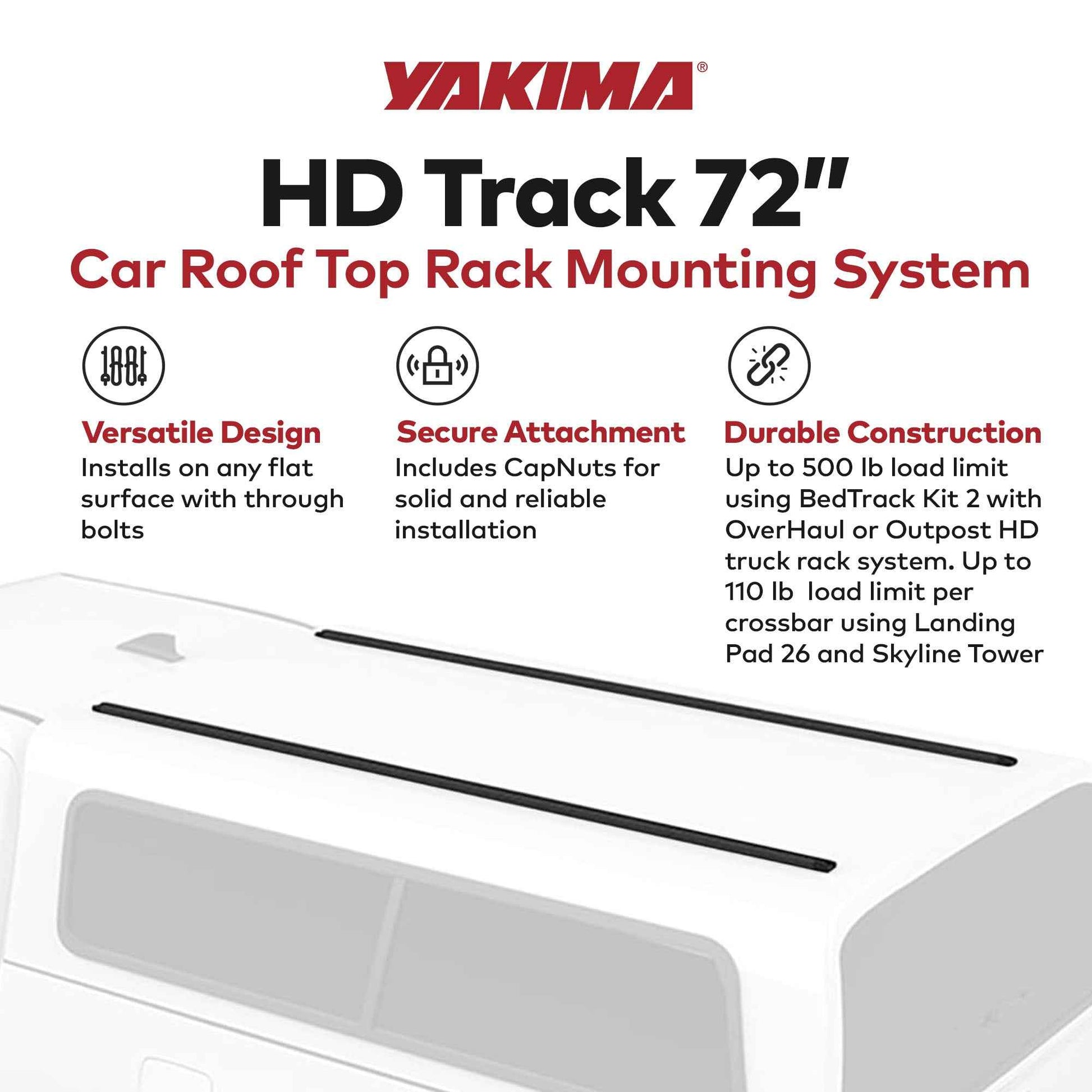Yakima HD Track 72 Inch Car Roof Top Rack Mounting System with CapNuts, Black