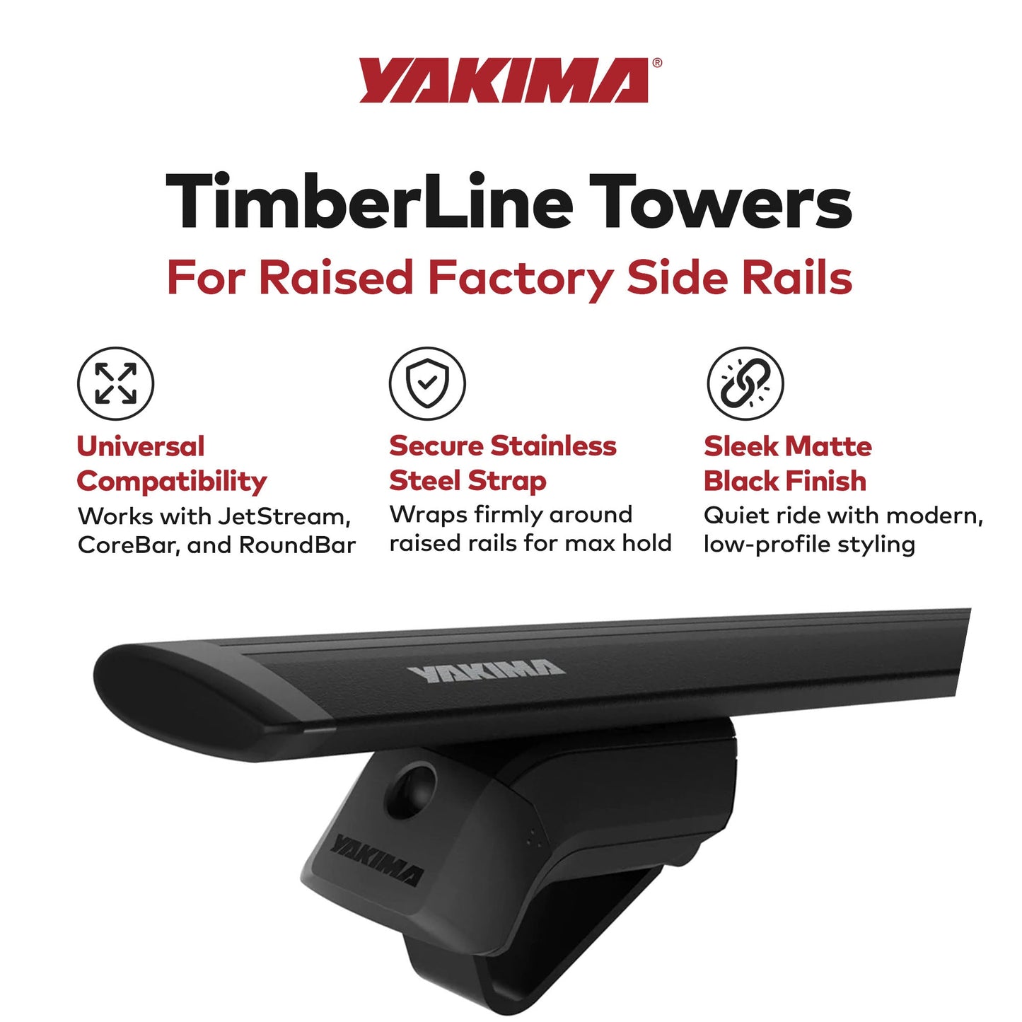 YAKIMA Crossbar Mounts Timberline Towers for Raised Factory Side Rails, Set of 4 - Find Fresh Goods