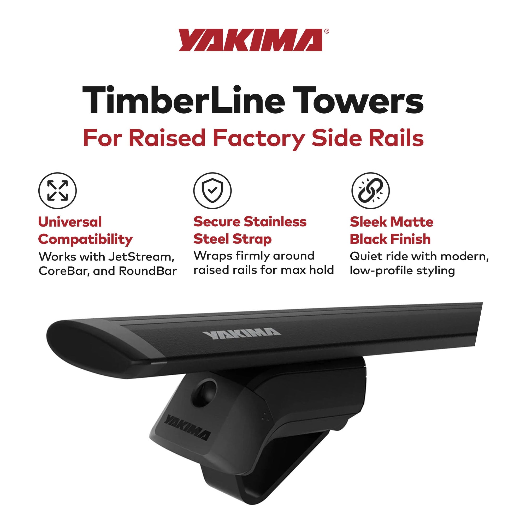 YAKIMA Crossbar Mounts Timberline Towers for Raised Factory Side Rails, Set of 4 - Find Fresh Goods
