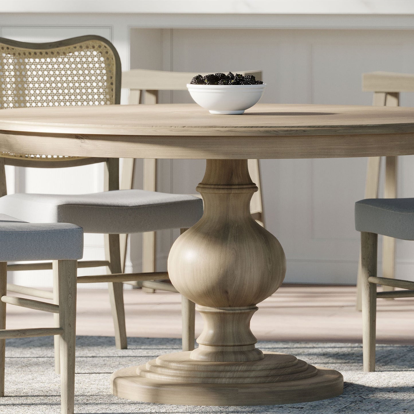 Maven Lane Zola Traditional Round Wooden Dining Table in Antiqued Grey Finish