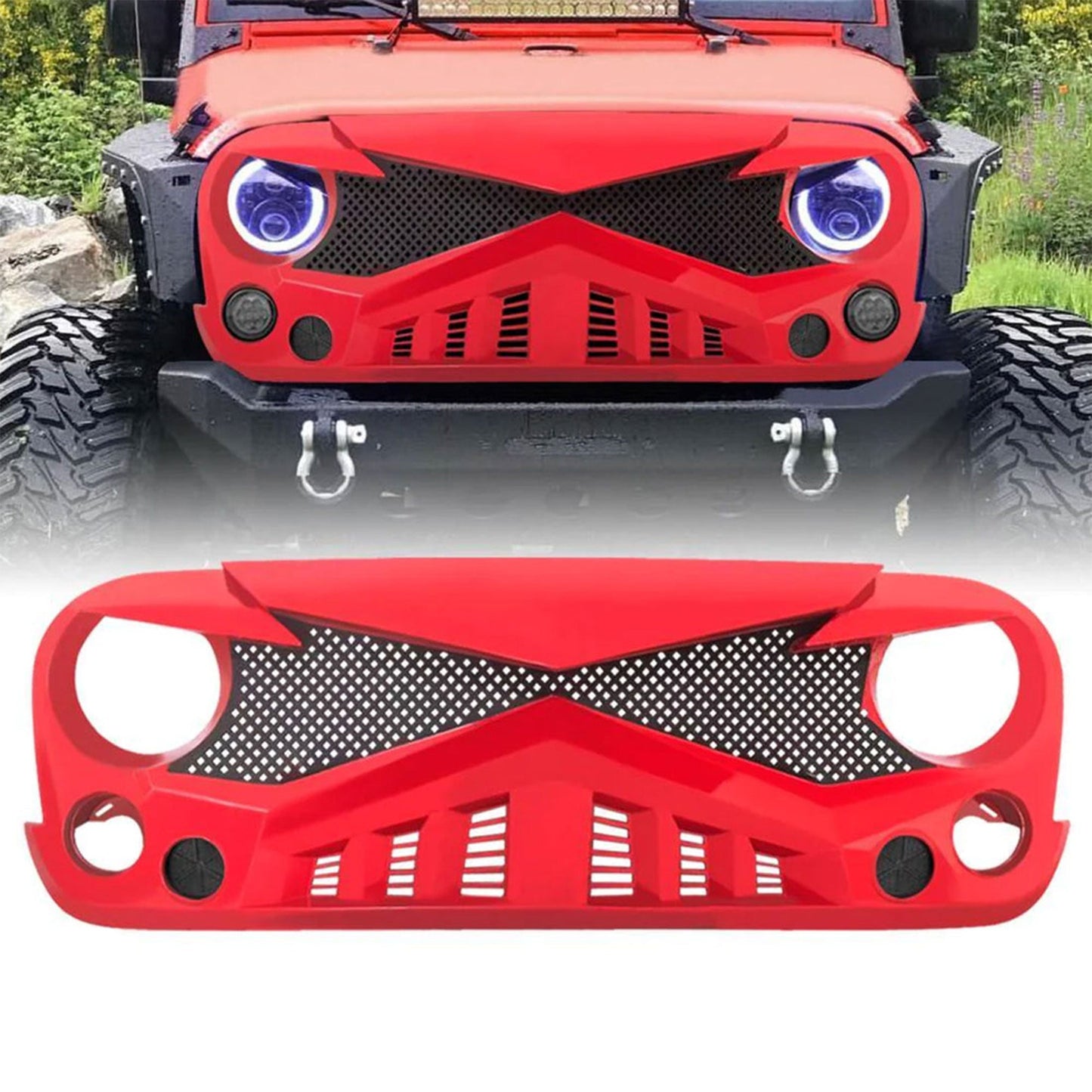 AMERICAN MODIFIED Hawke Front Replacement Grille for 07-18 Jeep Wrangler JK, Red - Find Fresh Goods