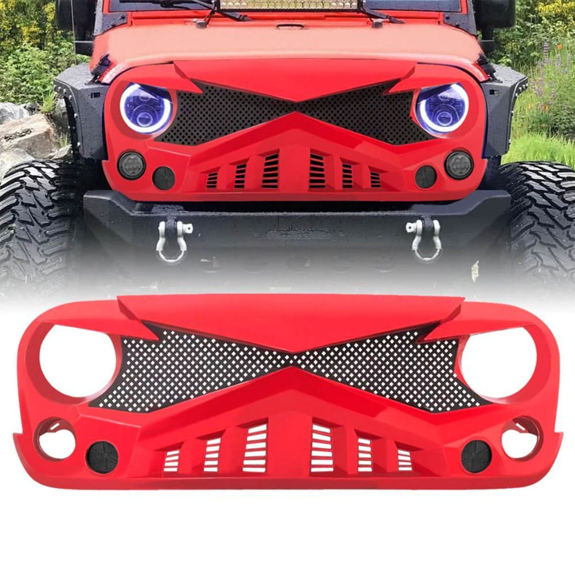 AMERICAN MODIFIED Hawke Front Replacement Grille for 07-18 Jeep Wrangler JK, Red - Find Fresh Goods