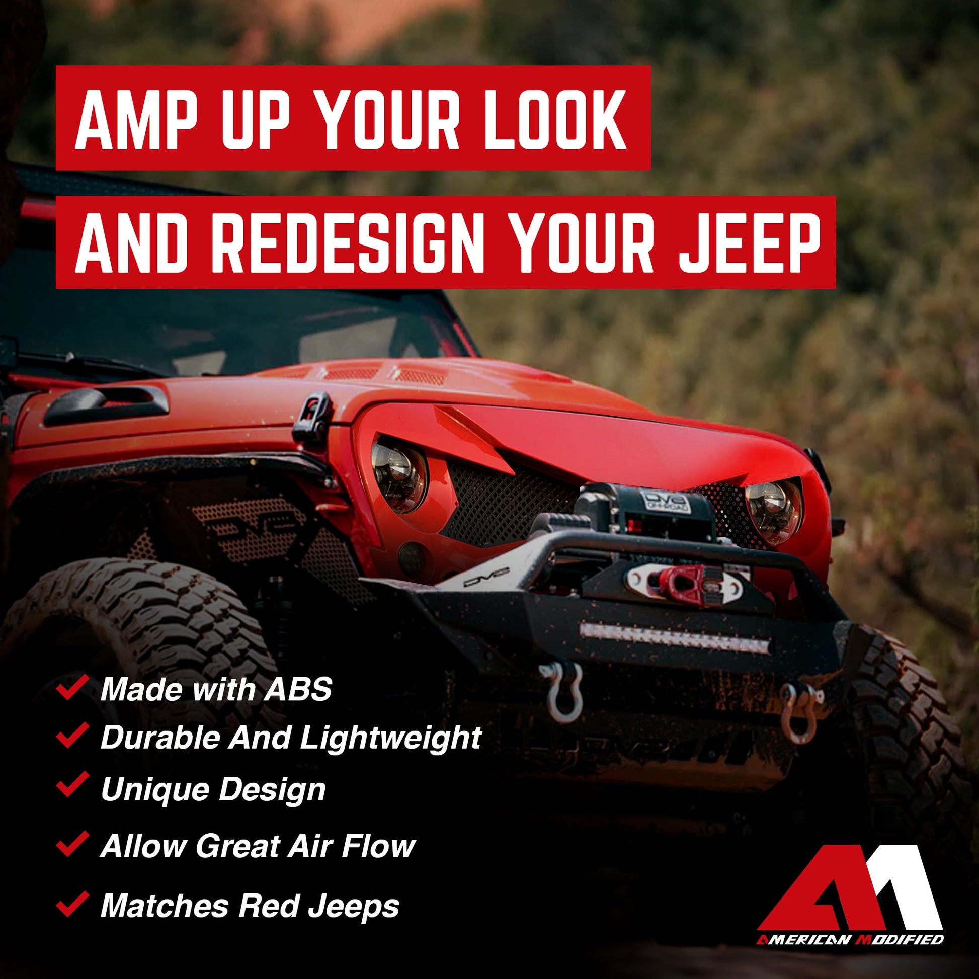 AMERICAN MODIFIED Hawke Front Replacement Grille for 07-18 Jeep Wrangler JK, Red - Find Fresh Goods