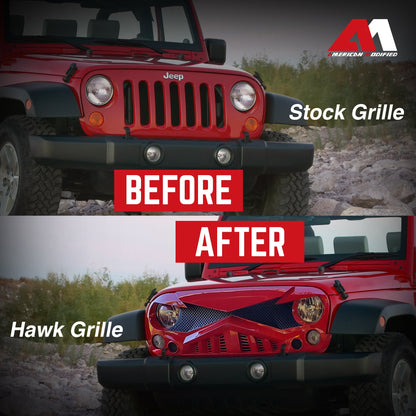 AMERICAN MODIFIED Hawke Front Replacement Grille for 07-18 Jeep Wrangler JK, Red - Find Fresh Goods