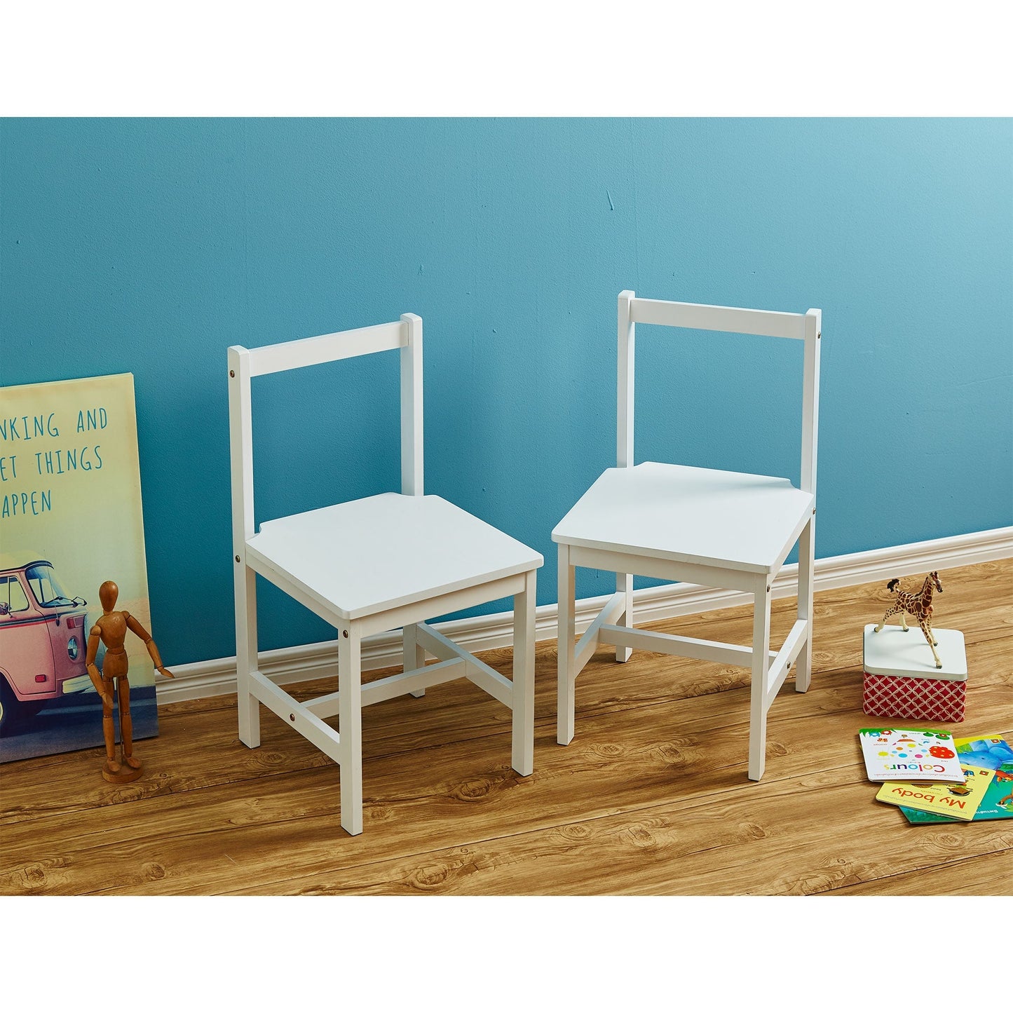PJ Wood Kids Chair with Top Rail Back Support for Ages 1-5 Years Old (Set of 2)