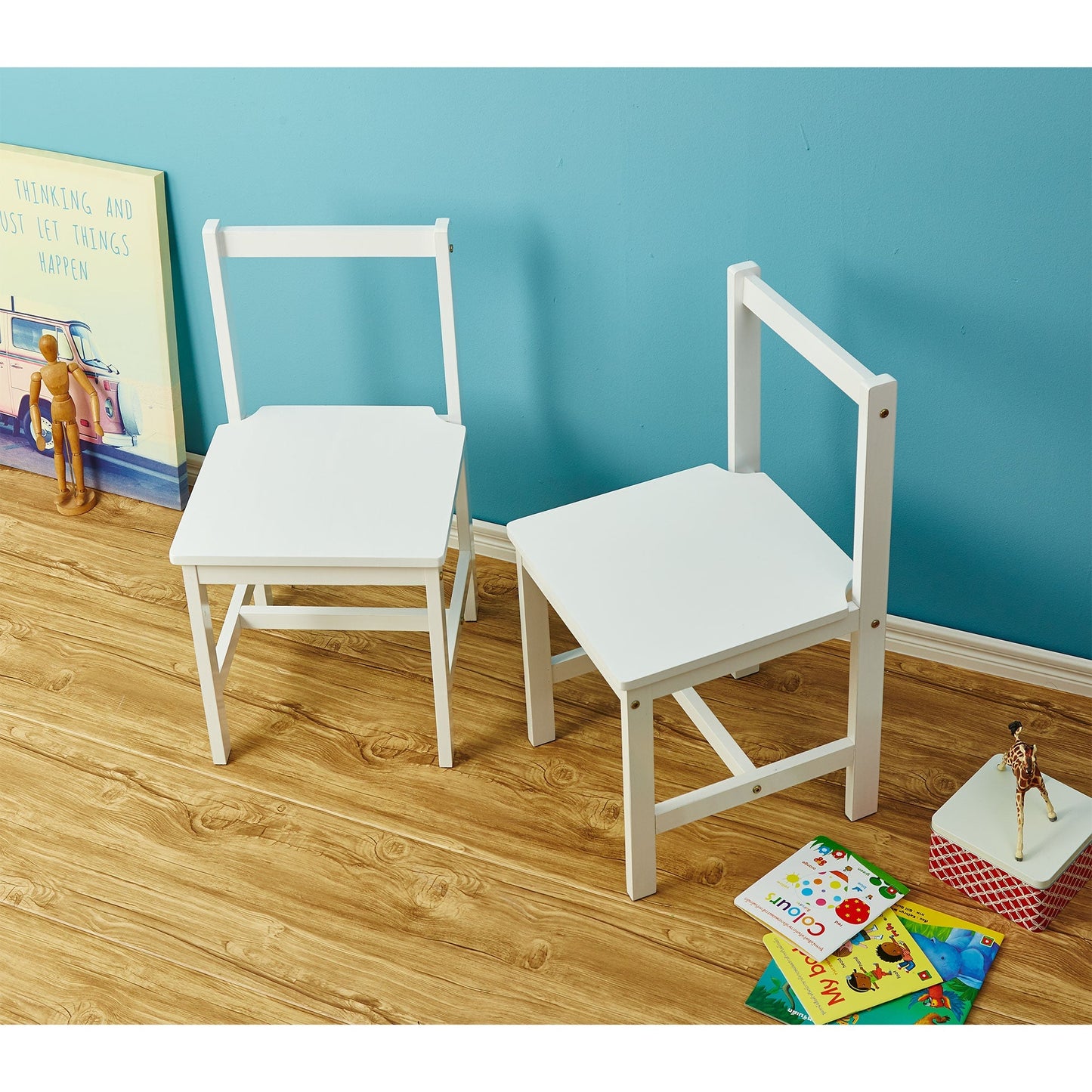 PJ Wood Kids Chair with Top Rail Back Support for Ages 1-5 Years Old (Set of 2)
