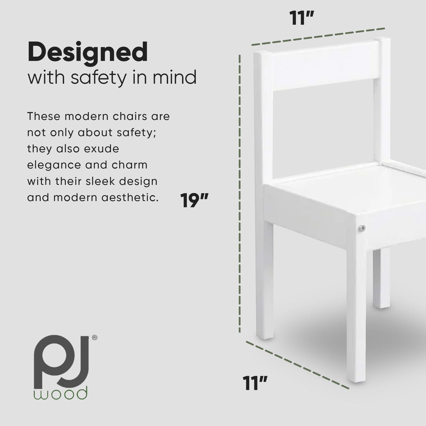 PJ Wood Kids Chair with Top Rail Back Support for Ages 1-5 Years Old (Set of 2)