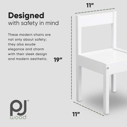 PJ Wood Kids Chair with Top Rail Back Support for Ages 1-5 Years Old (Set of 2)