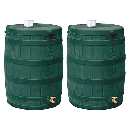 Good Ideas Rain Wizard Water Storage 50 Gallon Capacity Barrel, Green, (2 Pack)