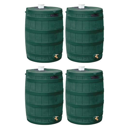 Good Ideas Rain Wizard Water Storage 50 Gallon Capacity Barrel, Green, (4 Pack)