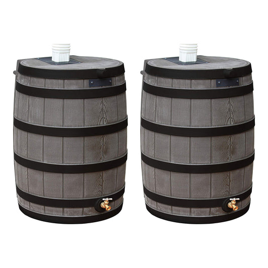 Good Ideas Rain Wizard Wood Rain Water Barrel with Darkened Ribs, Oak, (2 Pack)