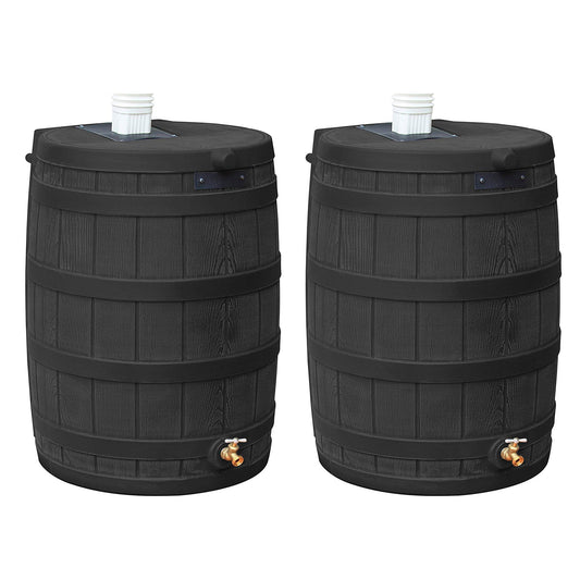 Good Ideas Rain Wizard 40 Gallon Capacity Plastic Rain Barrel, Black (2 Pack)