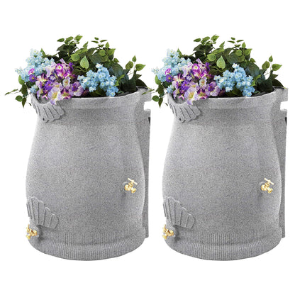 Good Ideas Rain Wizard 50 Gallon Plastic Rain Barrel Urn, Light Granite (2 Pack)