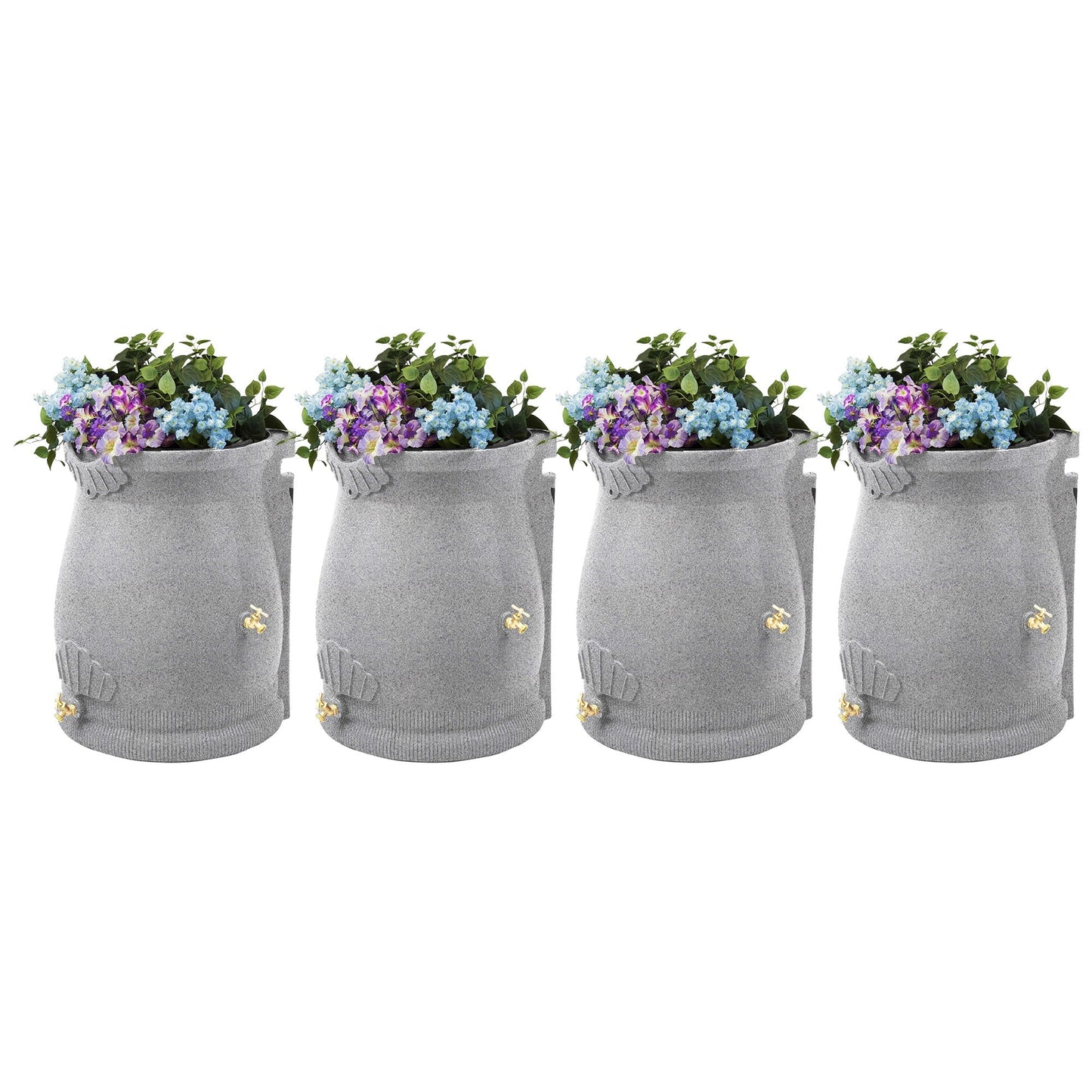Good Ideas Rain Wizard 50 Gallon Plastic Rain Barrel Urn, Light Granite (4 Pack)