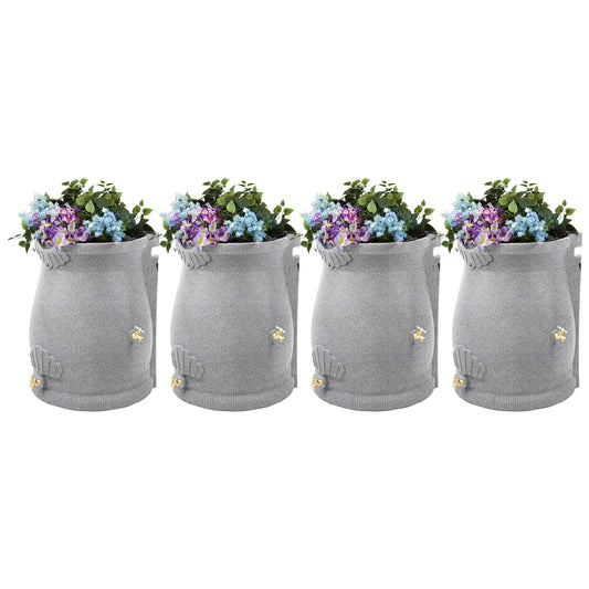 Good Ideas Rain Wizard 50 Gallon Plastic Rain Barrel Urn, Light Granite (4 Pack)
