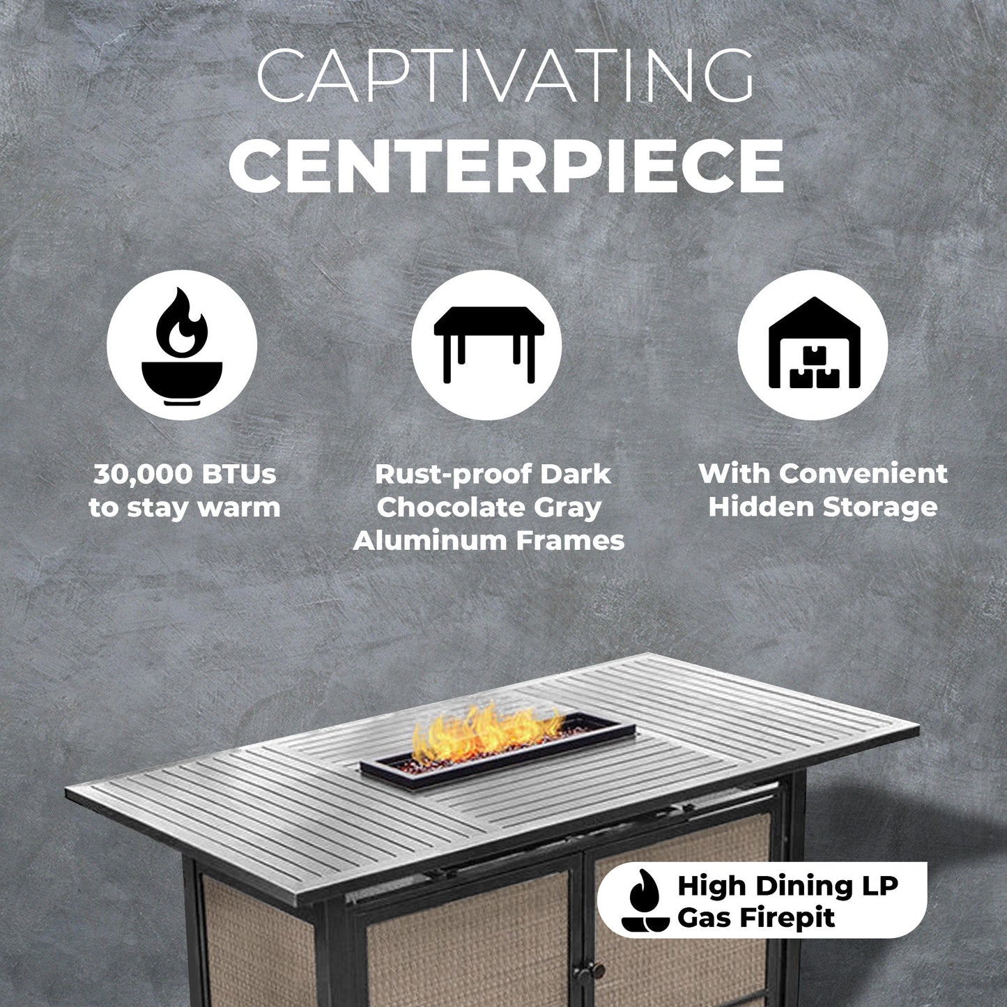 Four Seasons Courtyard Manhattan LP Gas Aluminum Fire Pit Table, Charcoal Gray