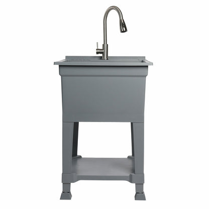 UTILITYSINKS Plastic 24" Freestanding Compact Workshop Utility Tub Sink, Grey