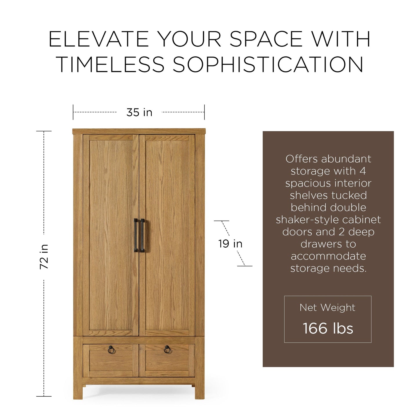 Maven Lane Vaughn Rustic Wooden Cabinet in Weathered Natural Finish