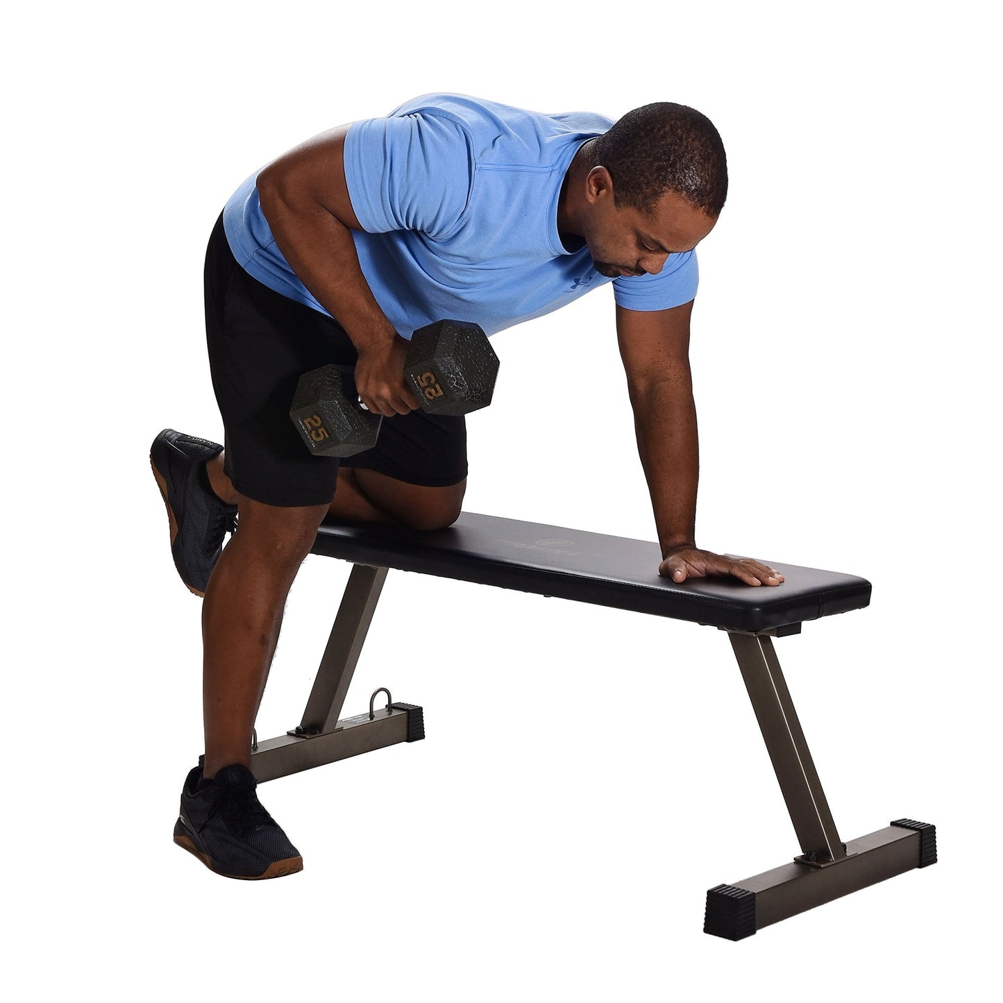 HolaHatha 300 Pound Capacity Foam Padded Flat Barbell Bench w/Steel Frame, Black