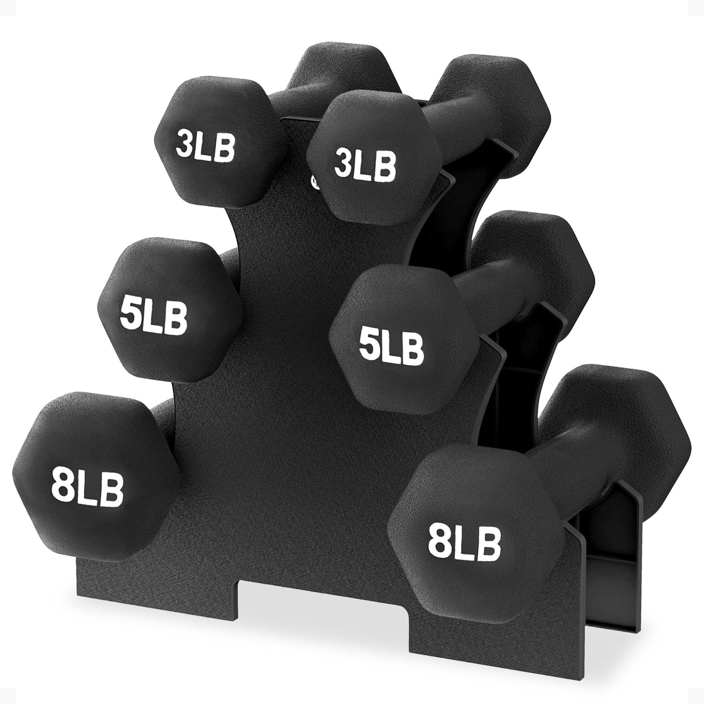 BalanceFrom Neoprene Dumbbells, 3 Pair Hand Weights Set with Stand, 32 Lb, Black