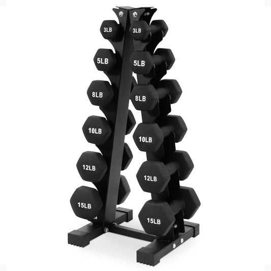 BalanceFrom Fitness 106 Pound Neoprene Coated Dumbbell Set with Stand, Black