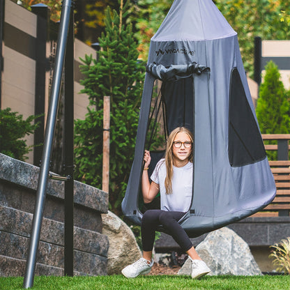 gobaplay Hanging Tent for Round Platform Swing Set with Removeable Cover, Grey