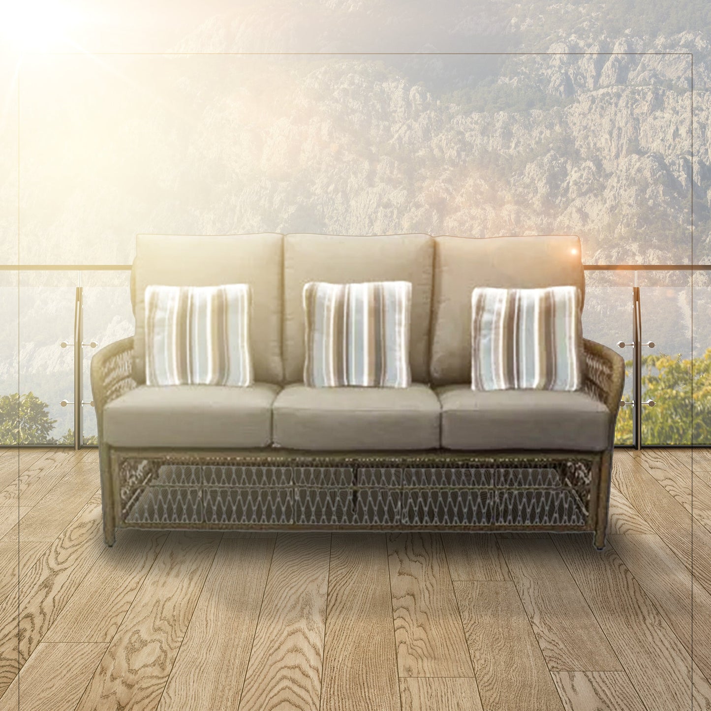 Four Seasons Courtyard Positano 3 Seater All Weather Wicker Loveseat, Beige