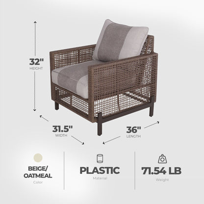 Four Seasons Courtyard Radde 3 Piece Woven Wicker Deep Seating Chat Set, Beige