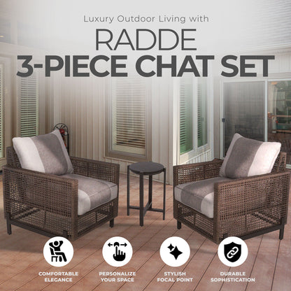 Four Seasons Courtyard Radde 3 Piece Woven Wicker Deep Seating Chat Set, Beige
