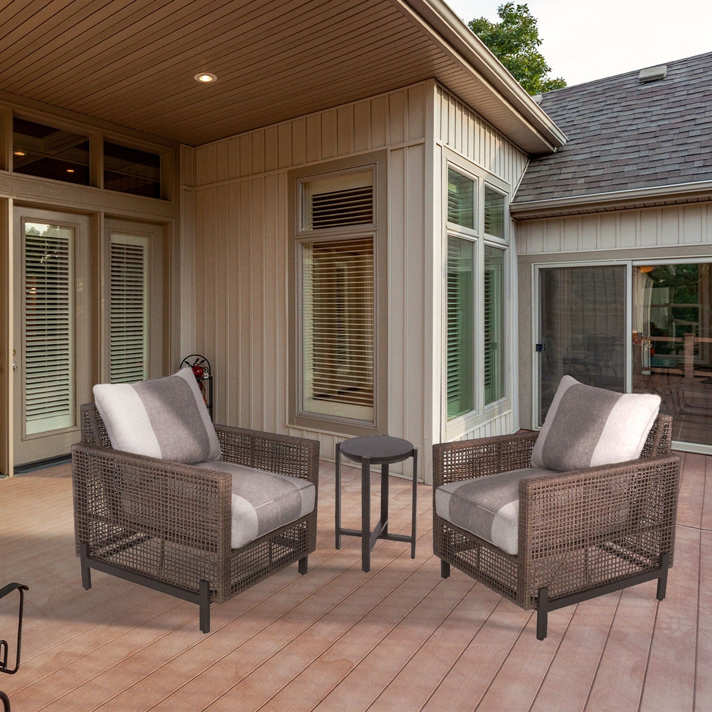 Four Seasons Courtyard Radde 3 Piece Woven Wicker Deep Seating Chat Set, Beige