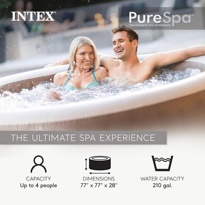 Intex PureSpa 4 Person Bubble Massage Inflatable Hot Tub Spa Set, Sahara Tan