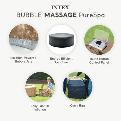 Intex PureSpa 4 Person Bubble Massage Inflatable Hot Tub Spa Set, Sahara Tan