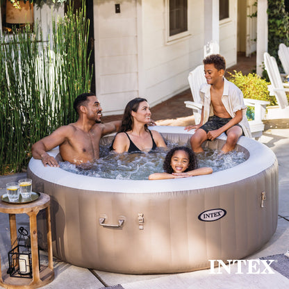 Intex PureSpa 4 Person Bubble Massage Inflatable Hot Tub Spa Set, Sahara Tan