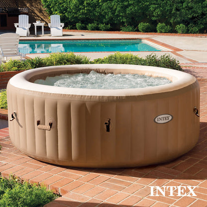 Intex PureSpa 4 Person Bubble Massage Inflatable Hot Tub Spa Set, Sahara Tan
