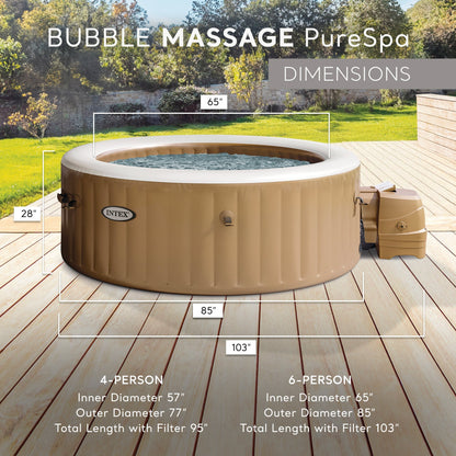 Intex PureSpa 6 Person Bubble Massage Inflatable Hot Tub Spa Set, Sahara Tan