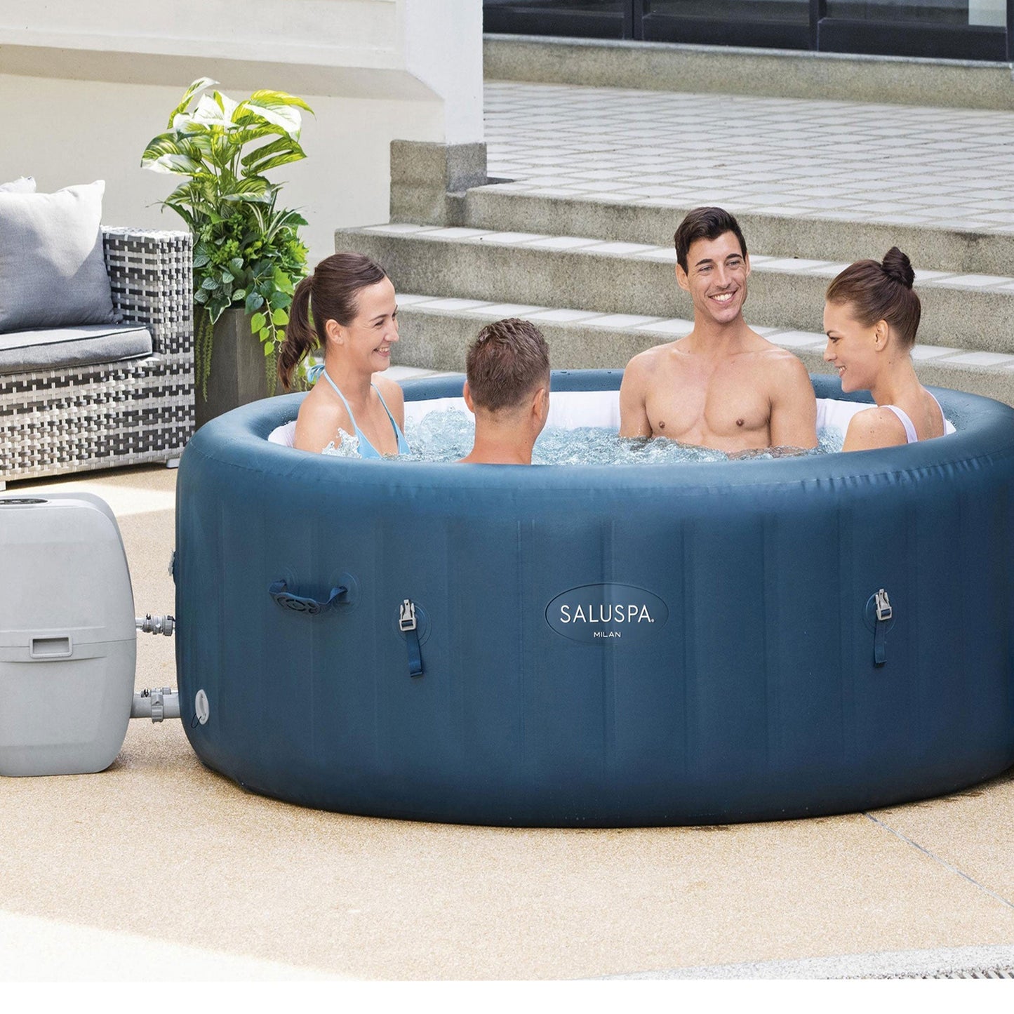 Bestway SaluSpa Milan Hot Tub w/Set of 2 Pool and Spa Seat and Headrest Pillow