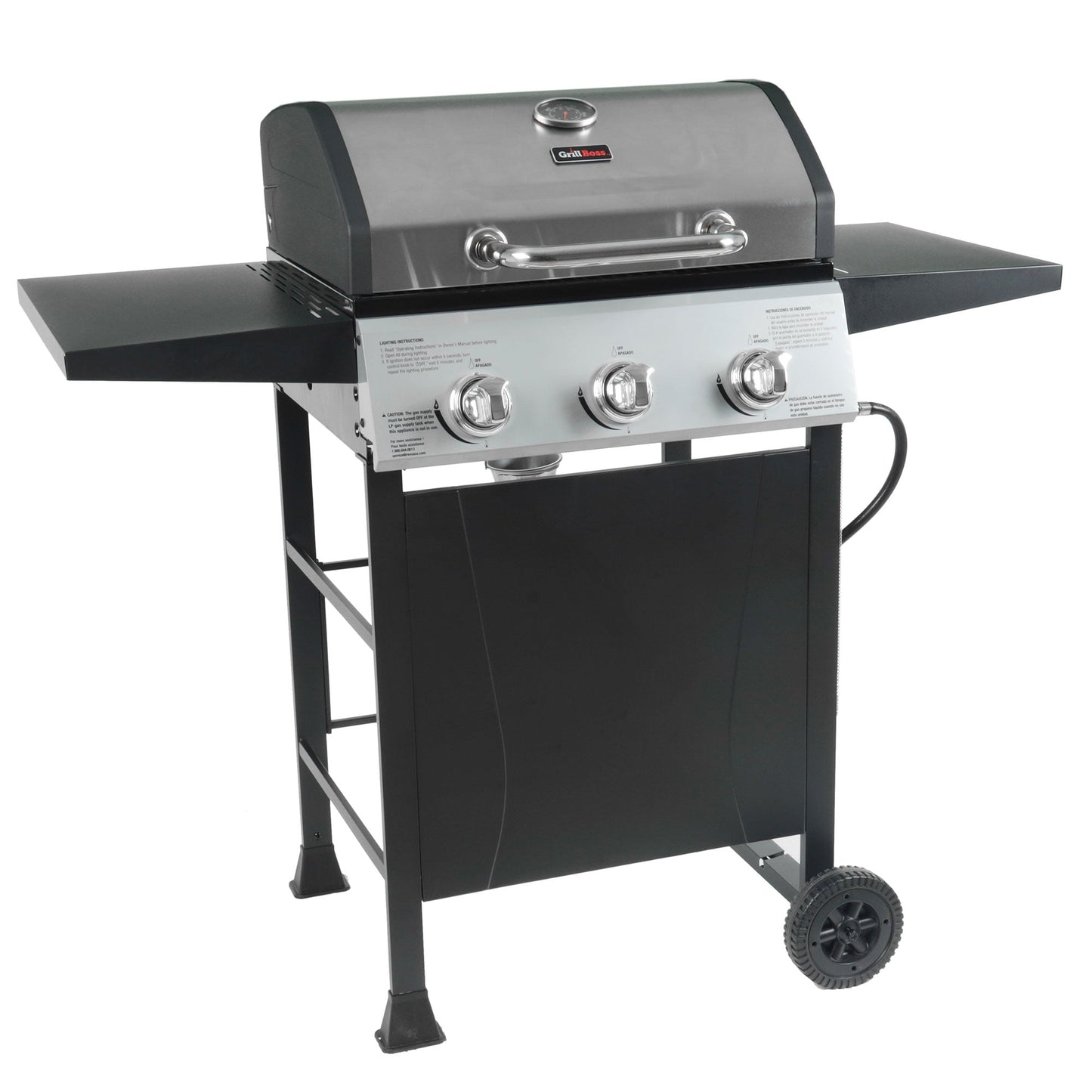 Grill Boss 27,000 BTU 3 Burner Propane Gas Grill w/Wheels, Cover, & Side Shelves