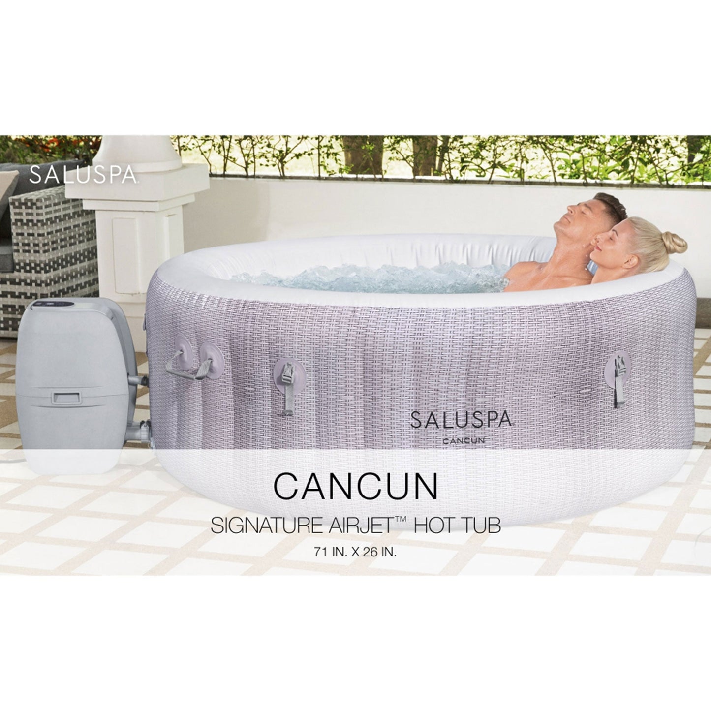 Bestway SaluSpa Cancun Inflatable Hot Tub w/4 SaluSpa Pool/Spa Seat & 4 Pillows