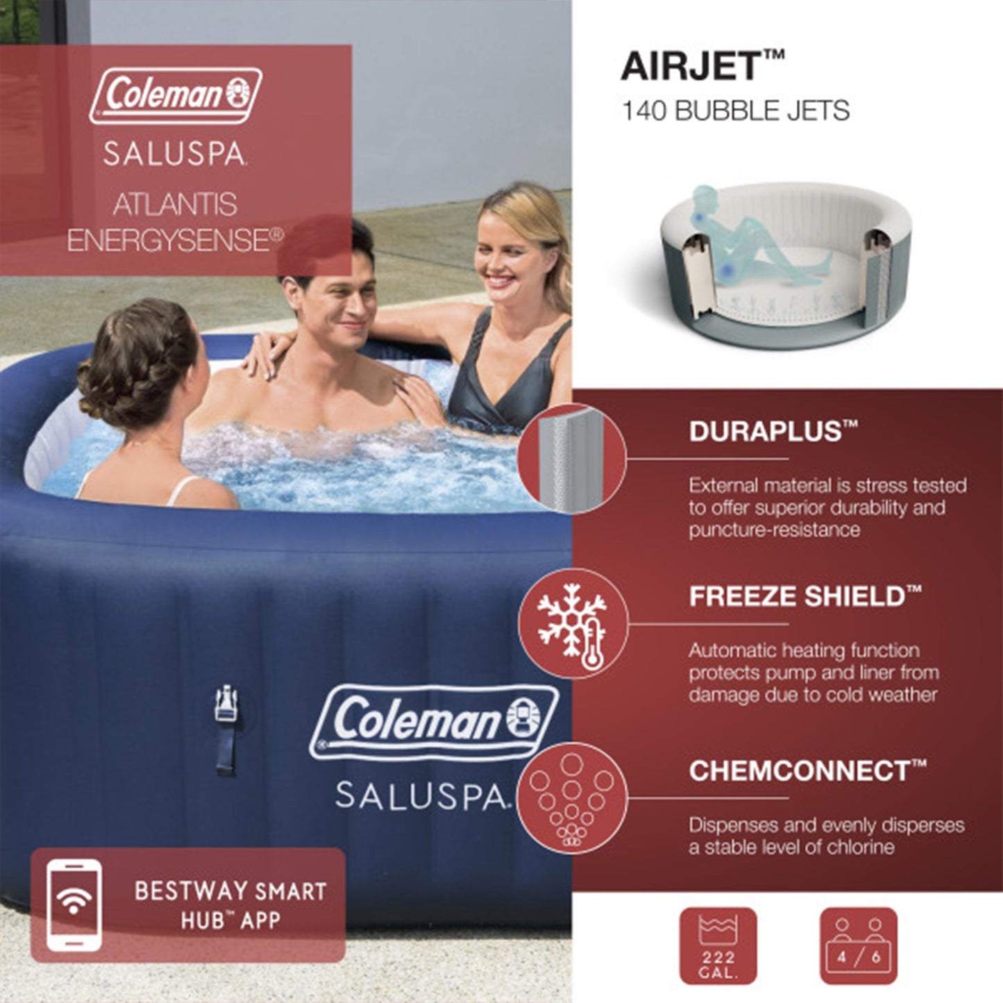 Bestway Coleman Hot Tub + 2 Bestway SaluSpa Spa Seats + Bestway SaluSpa Pillow