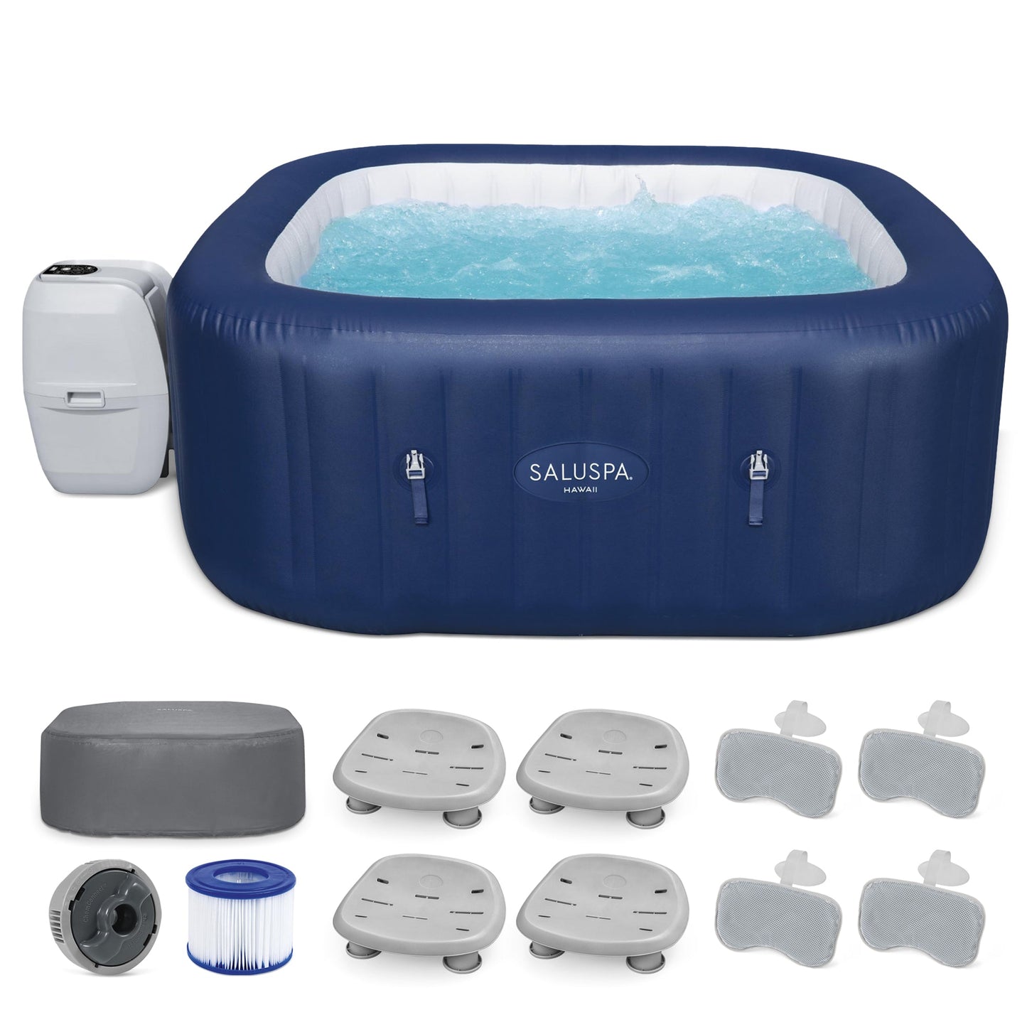 Bestway SaluSpa Hot Tub + Bestway Spa Seat (4 Pack)  + Bestway Pillows (2 Pack)