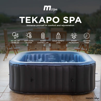 MSpa Square Inflatable 4 to 6 Person Bubble Spa w/Energy Efficient Cover, Tekapo