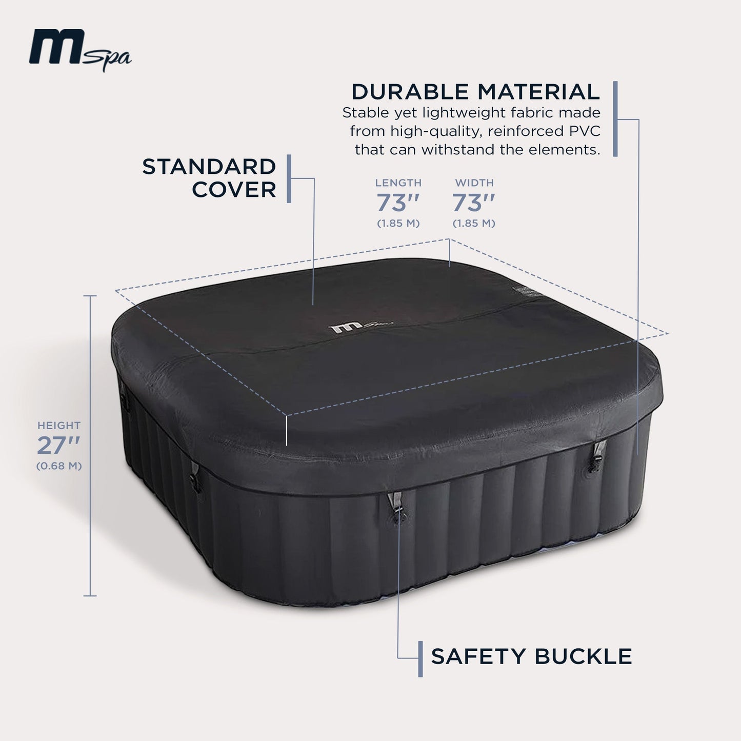 MSpa Square Inflatable 4 to 6 Person Bubble Spa w/Energy Efficient Cover, Tekapo