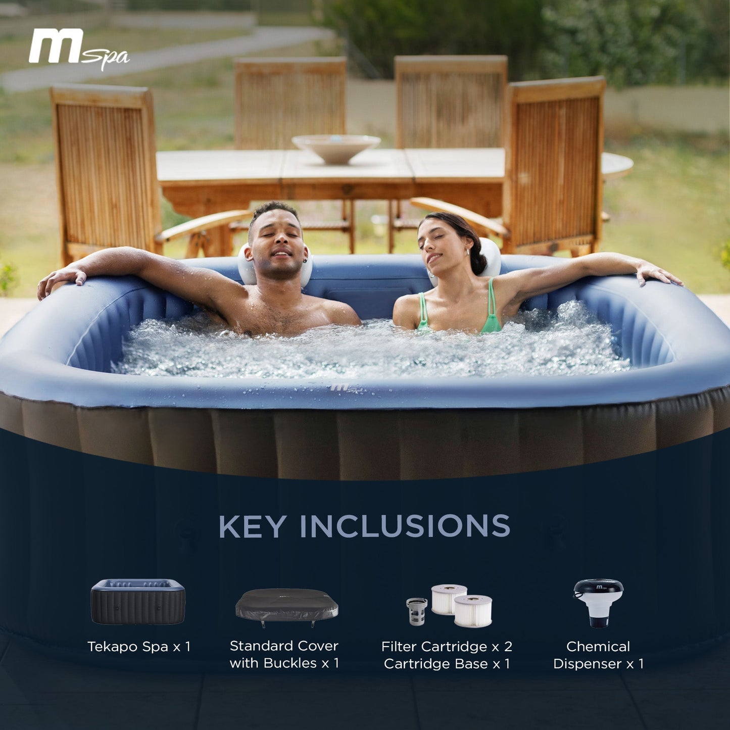 MSpa Square Inflatable 4 to 6 Person Bubble Spa w/Energy Efficient Cover, Tekapo